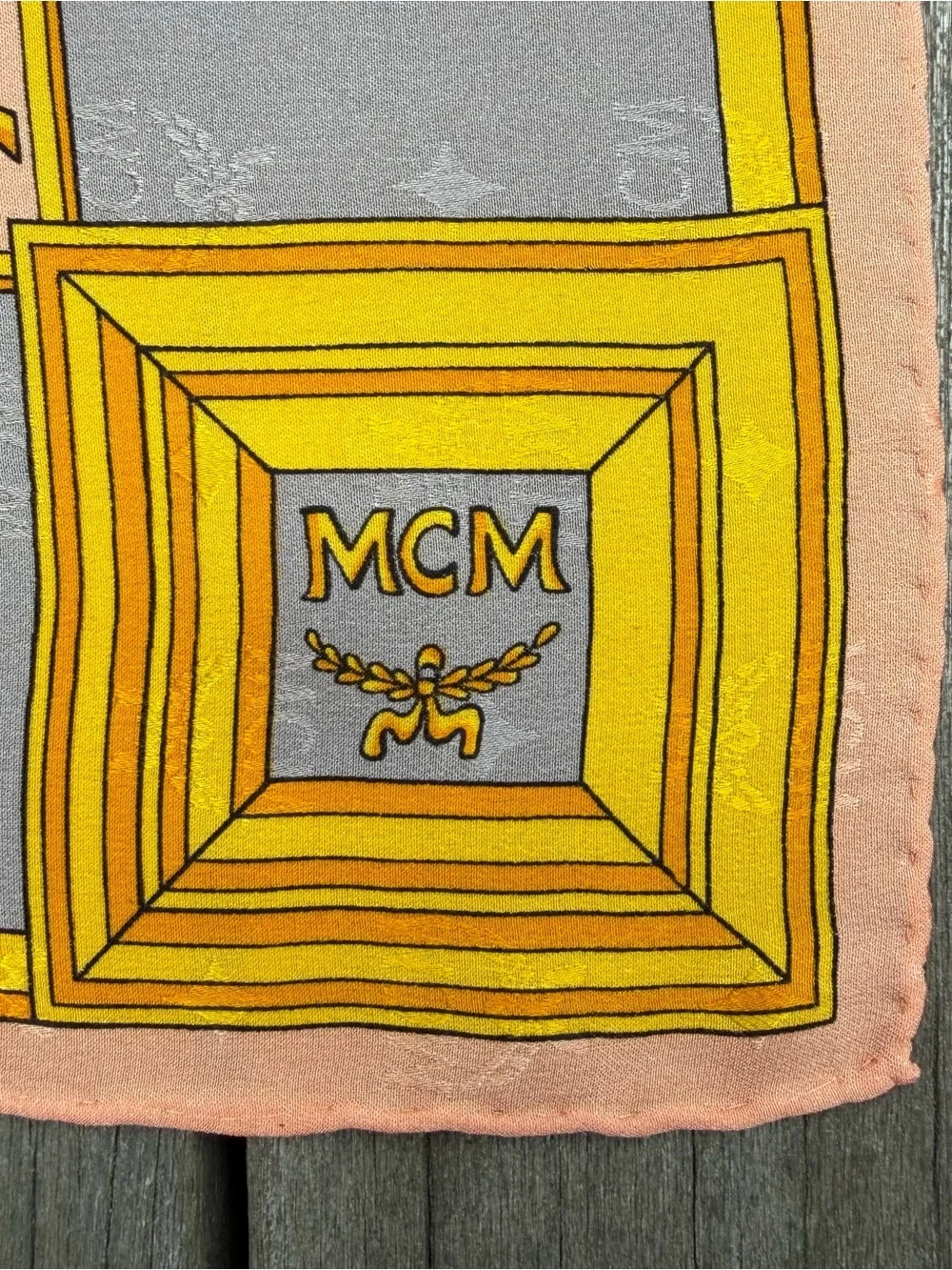 MCM Monogram Silk Scarf Gray Pink Yellow Logo Square Luxury Designer